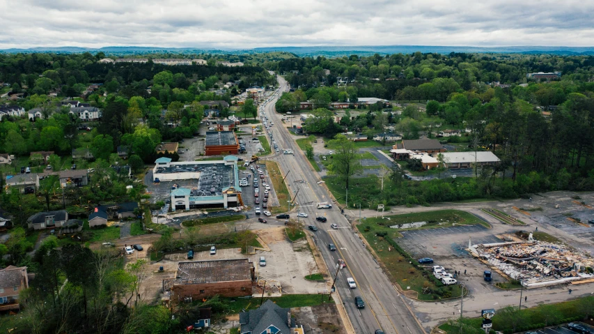 an aerial view of an old city surrounded by trees