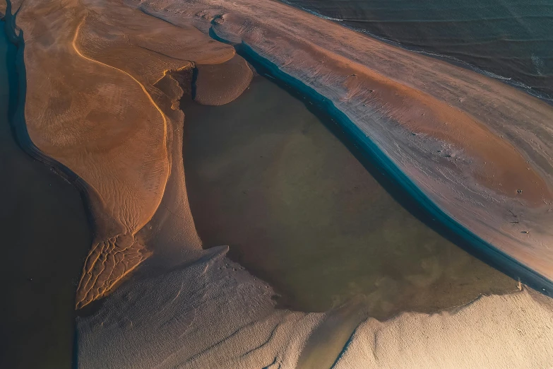 an aerial view of two different land areas