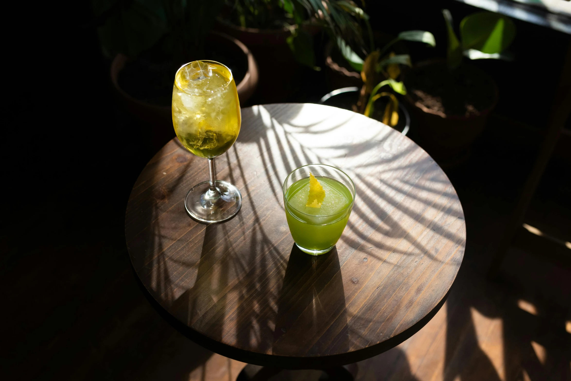 two beverages on a table near one another