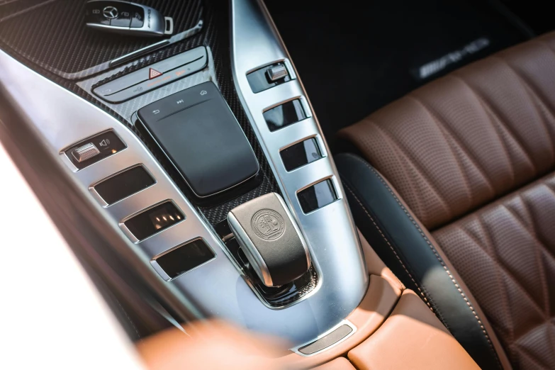 the electronic controls inside the dashboard of a modern car