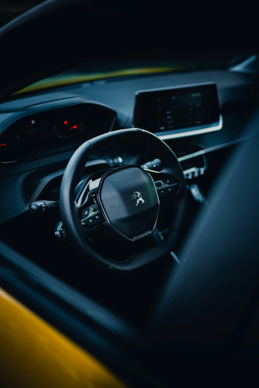 the inside of a car is shown with its dashboard, steering wheel and dashboard lights