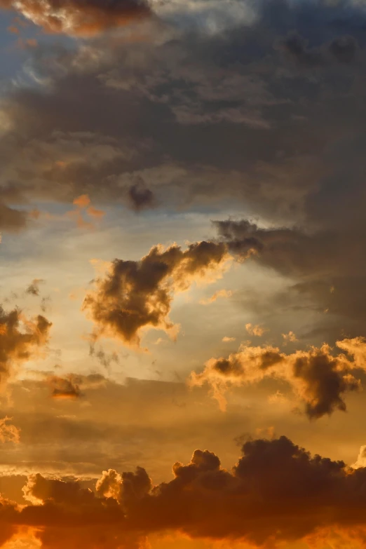 a plane flies through an orange and blue sky