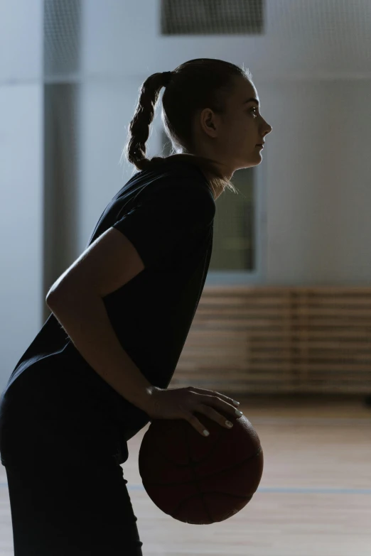 a person is holding a basketball while on the court