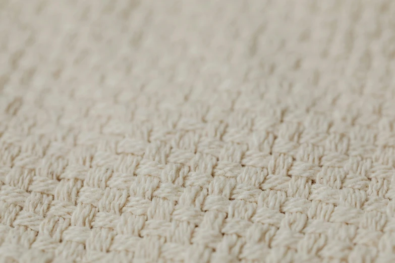 close up view of a beige knitted blanket