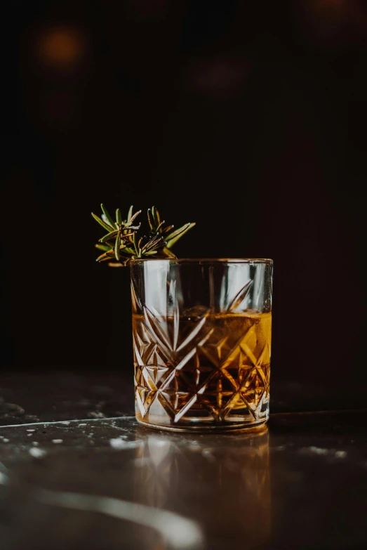 a small plant is in the center of a glass