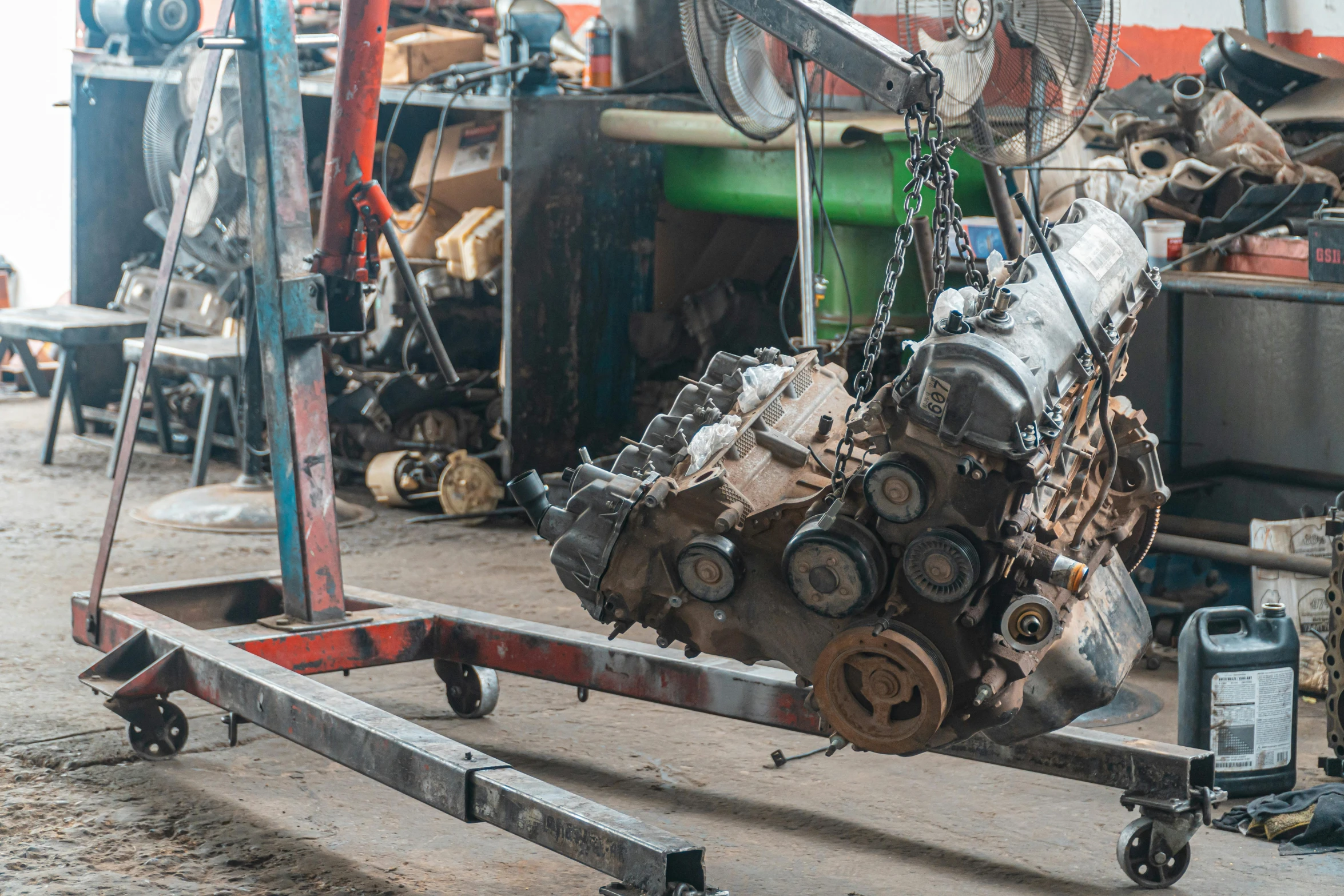 an engine on the back of a truck