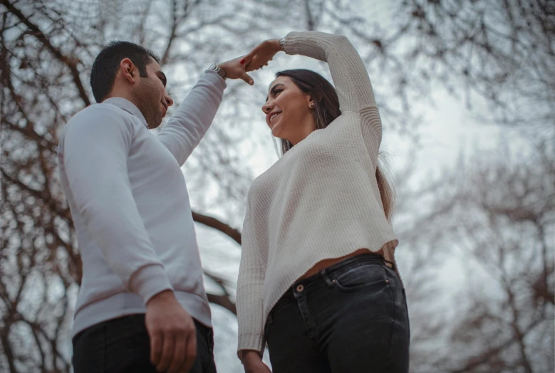 an image of a couple doing a finger sign