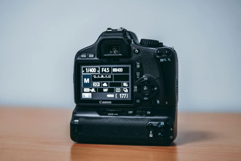 a close up of a camera on a table