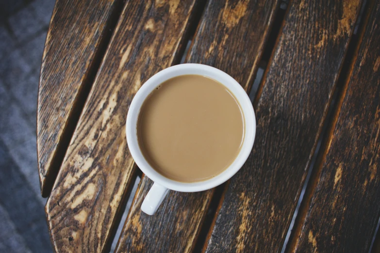 a cup of  chocolate sitting on top of a wooden table