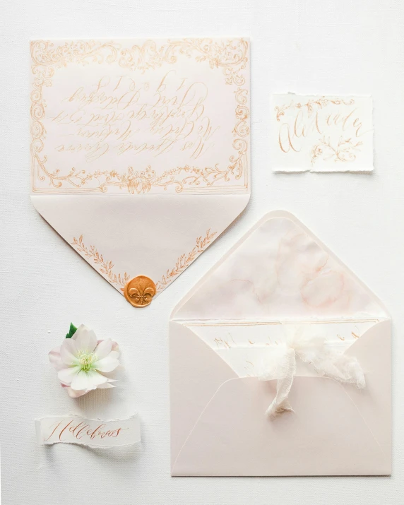 wedding card and envelope with flower for bride