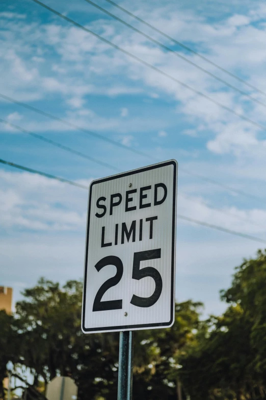 a speed limit sign sitting on the side of a road