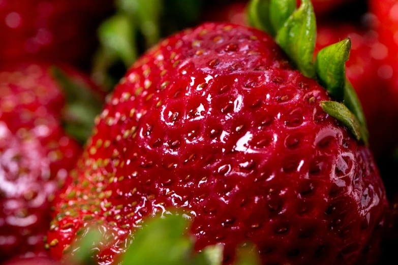 closeup of the head and head of strawberrys