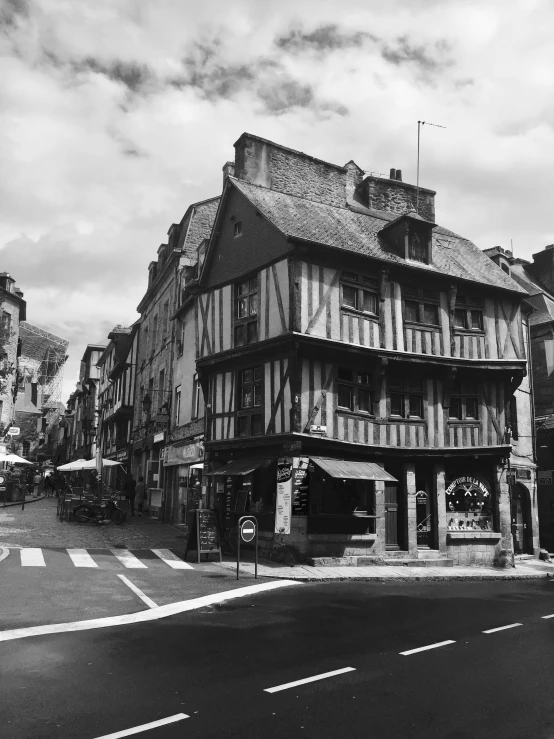 a old building on the corner in a european city