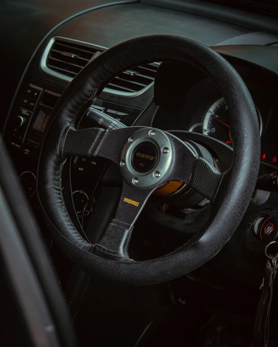 steering wheel and manual lever in a car