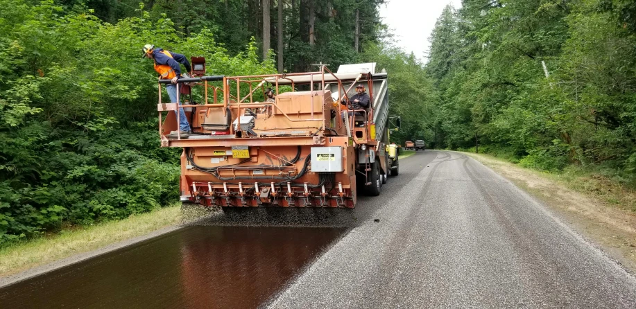 the road crew is busy on this road