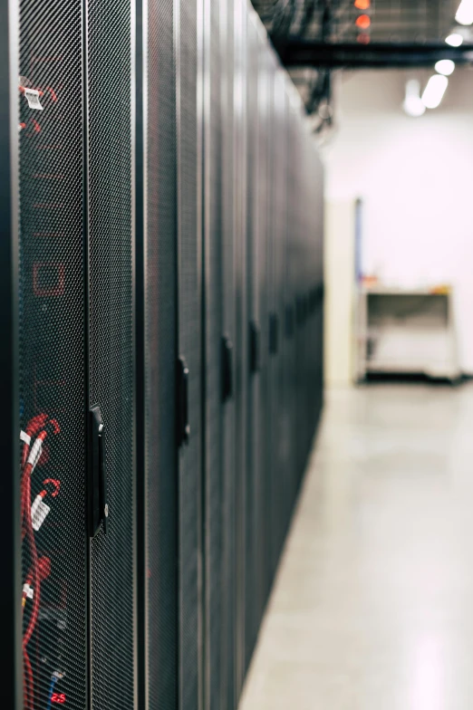 this is a row of servers in a storage room