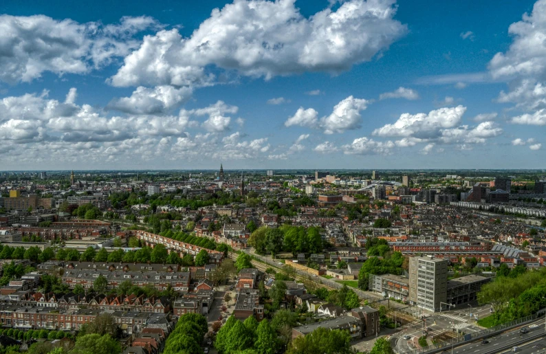 a town and street view from above in the daytime