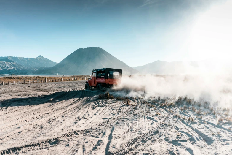 a train is traveling through the desert