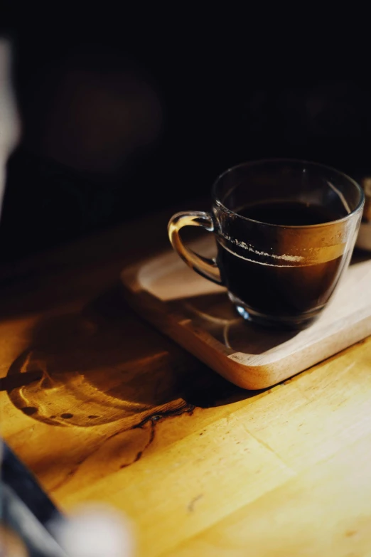 a cup of tea on a wooden table