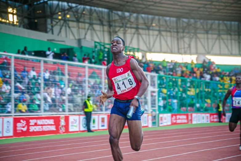 the man in red shirt is racing his way to victory