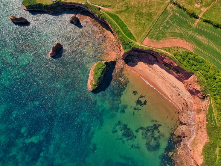 an aerial view of the shore from above