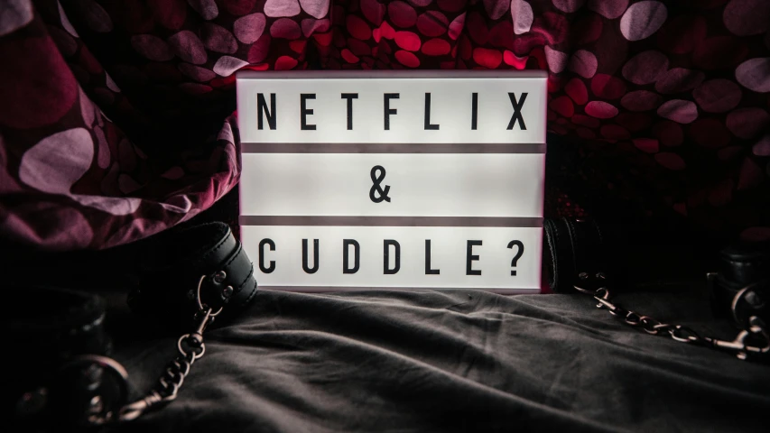 the netflix and cuddle sign is in the corner of a room