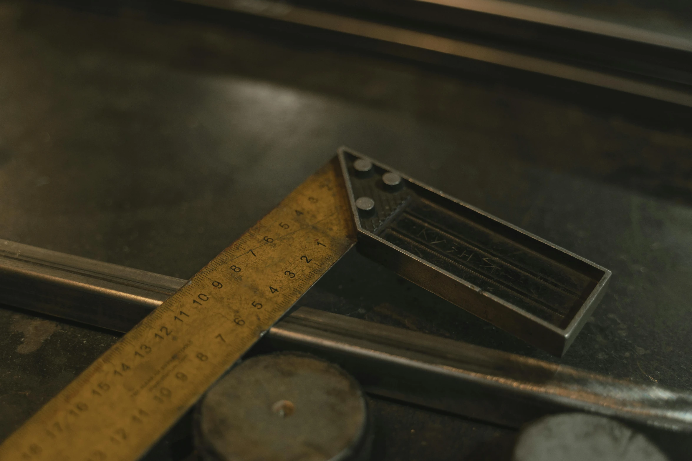 a view of a ruler, next to the oven