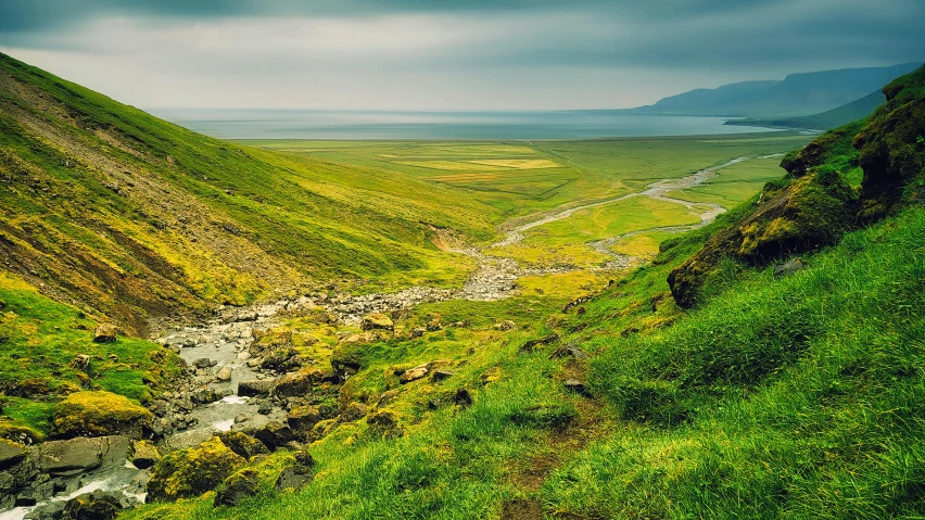 green and grassy hills in the distance