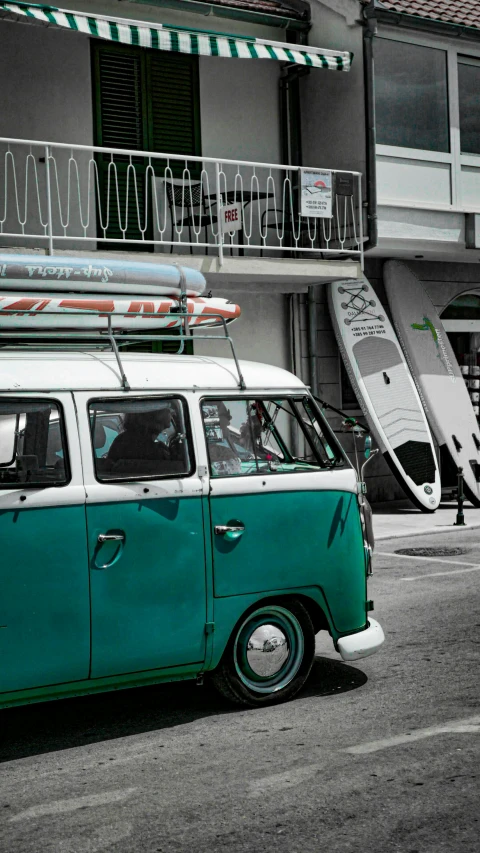 a van that is sitting in front of a building