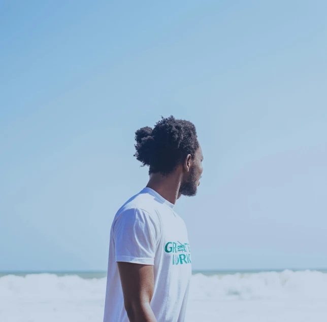 man with a beard on the beach in the sun