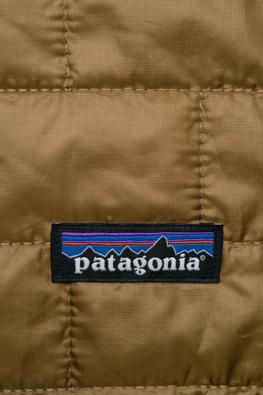 a jacket with a patch on it and the word patagonia written in blue