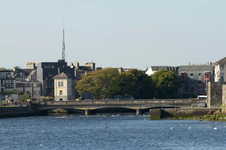 city view from across water with bridge in the foreground