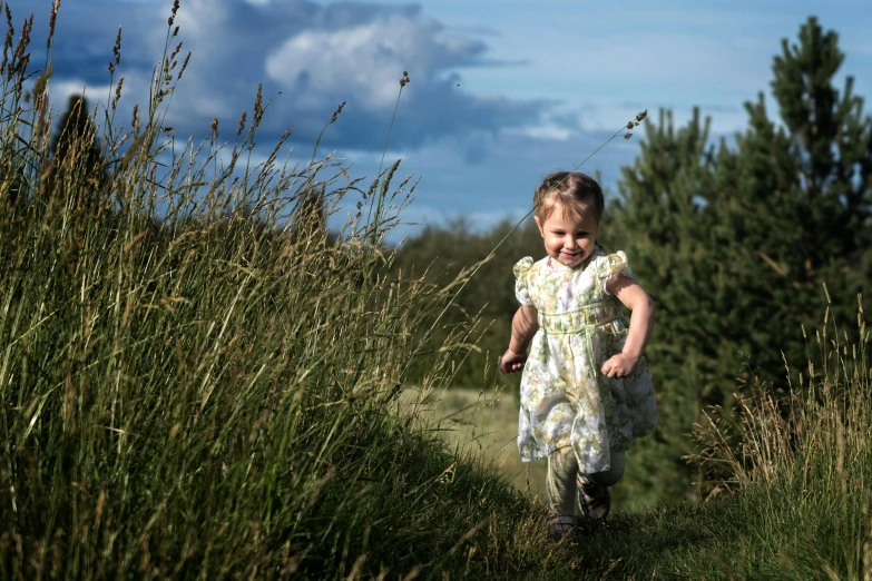 a  is walking in a field of grass