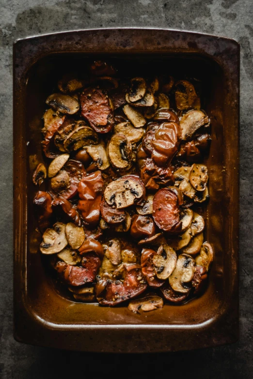 a tray is shown with mushrooms in it