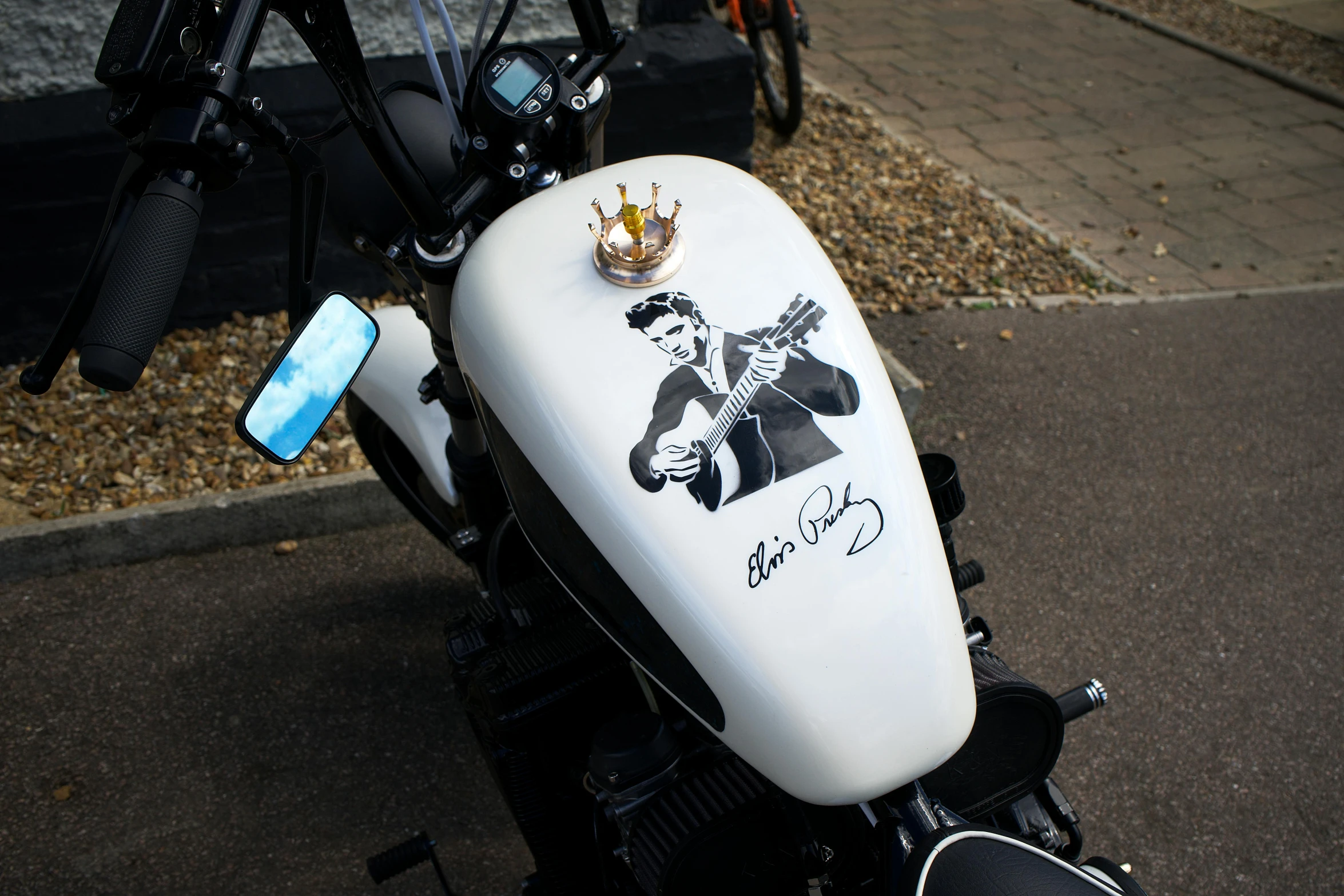 a custom bike has a decal on it