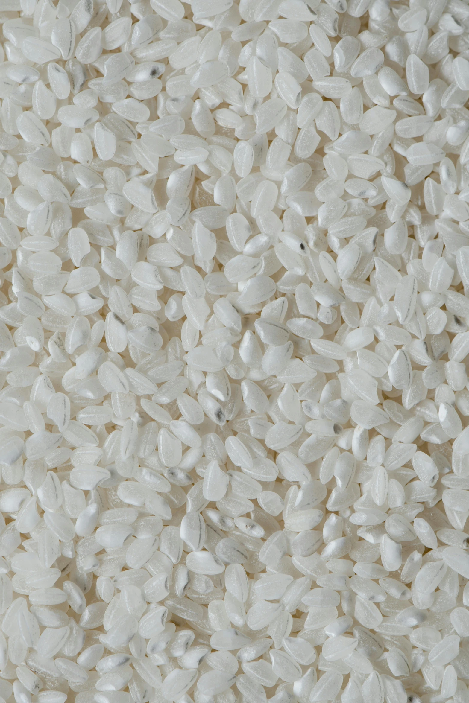 white rice is scattered on top of a white plate