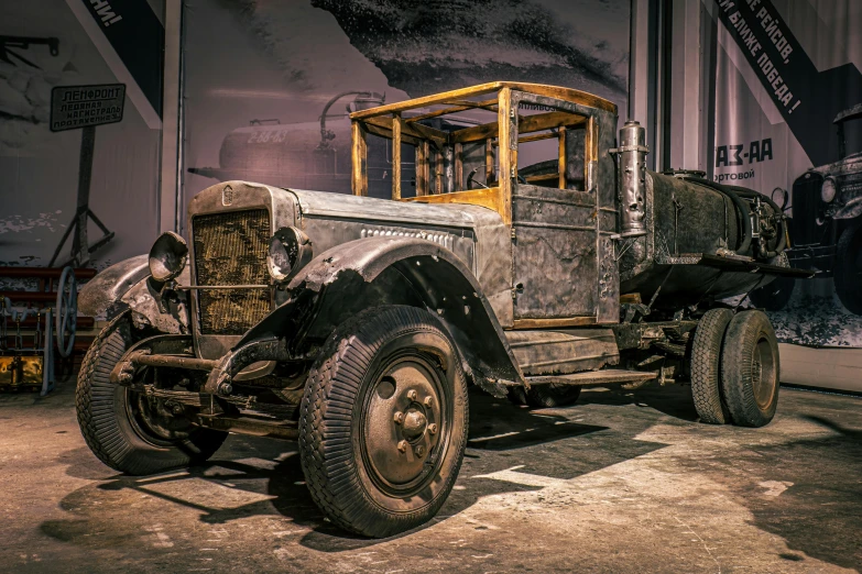 an old truck that is being displayed for sale