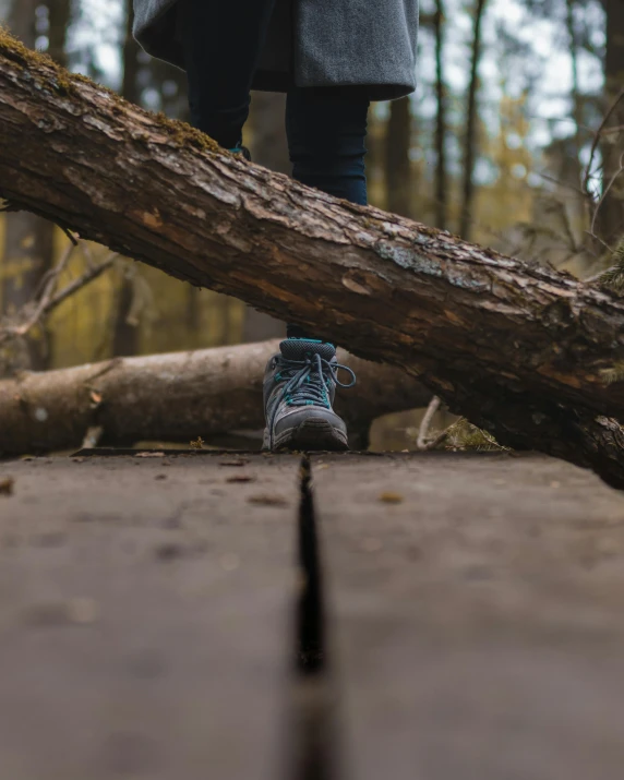 blue shoes sitting on a path in the woods