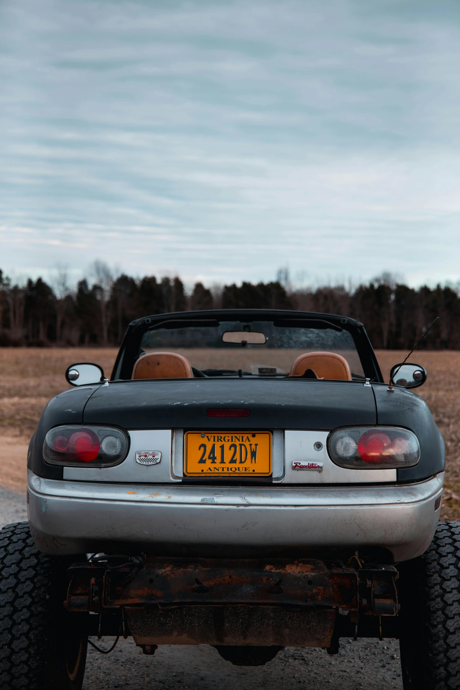 a sports car parked on a dry lot