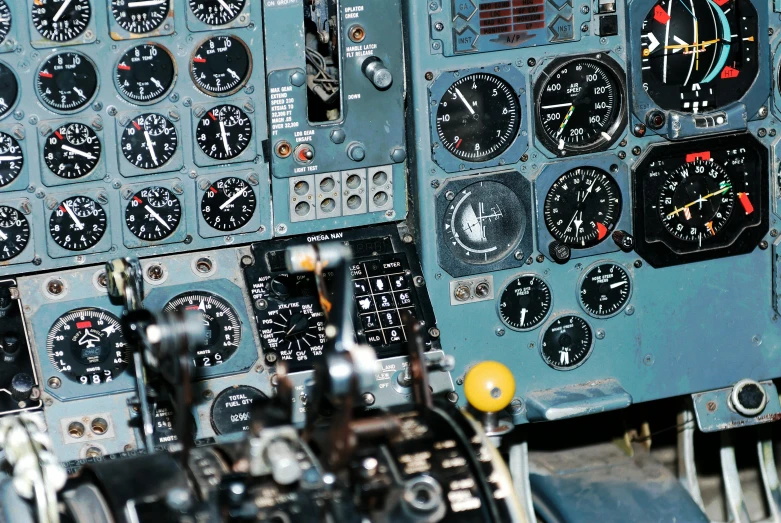 the instruments and control panel of an airplane