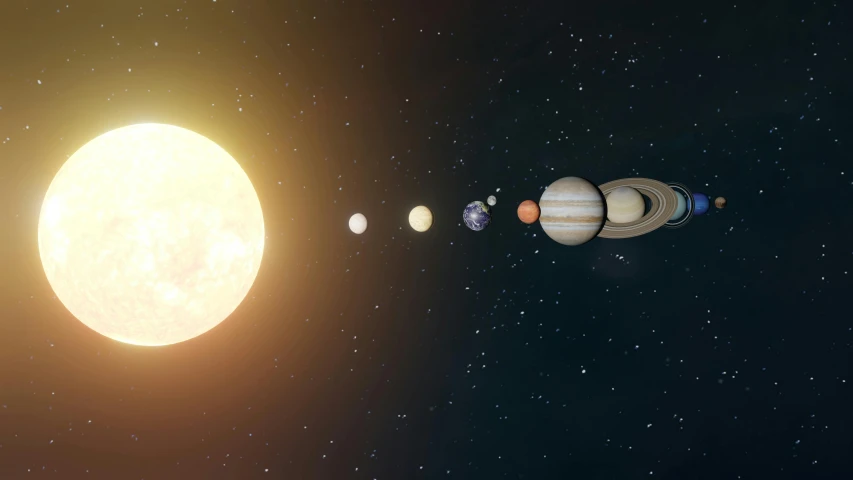 the planets and their moon, taken from a spacecraft