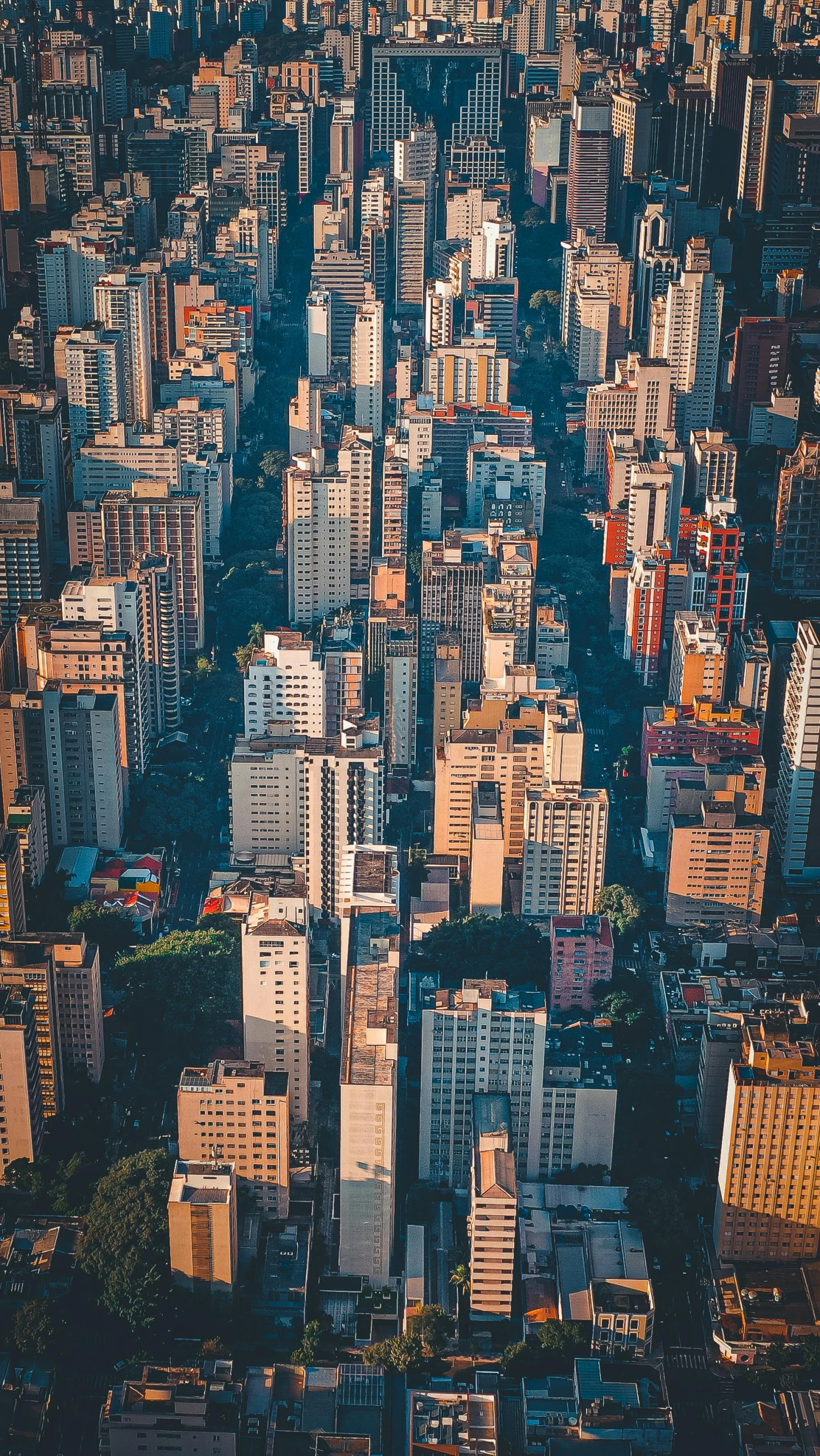 an aerial view of the city skyline