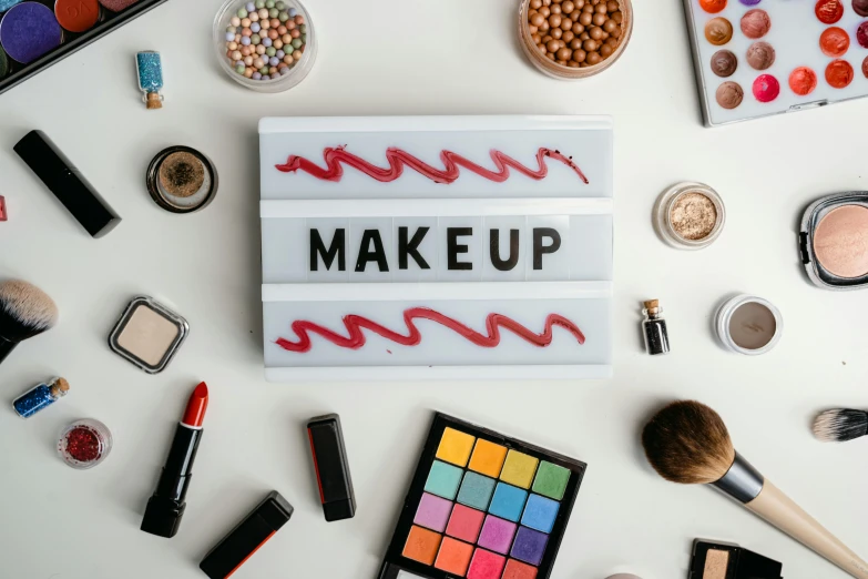 an array of makeup on display at a party