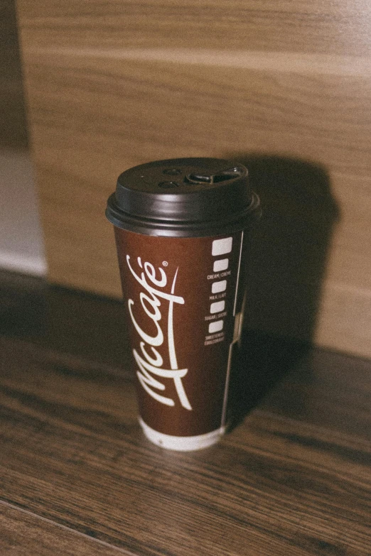 a coffee cup with writing on the lid