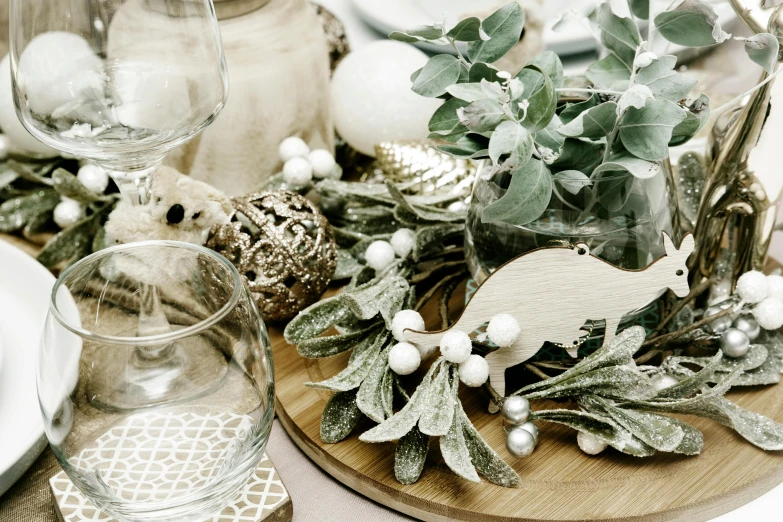 a closeup of some glass jars and decorations