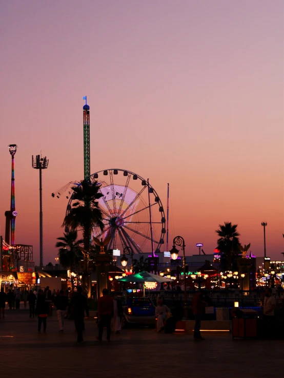 a ferris wheel lit up with the night sky