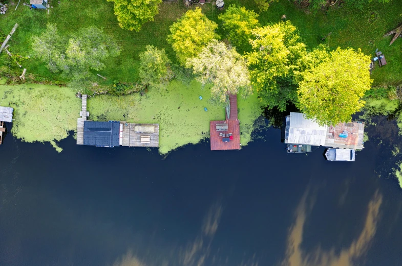 some houses are situated in the water from above