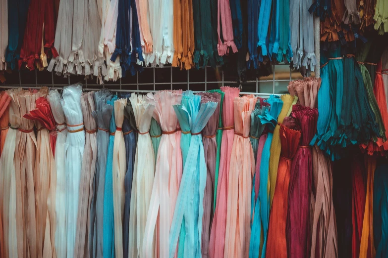 a lot of colorful scarves hanging on a rack