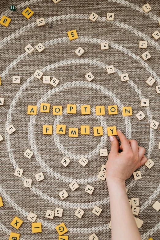 a person pointing at some type of words on the floor