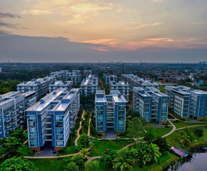 an aerial s of an area with several building type units